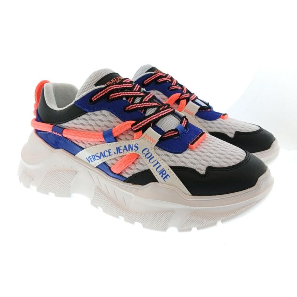 Versace Jeans Couture Mens White / Navy / Coral Multicolor Mesh Runner Sneakers